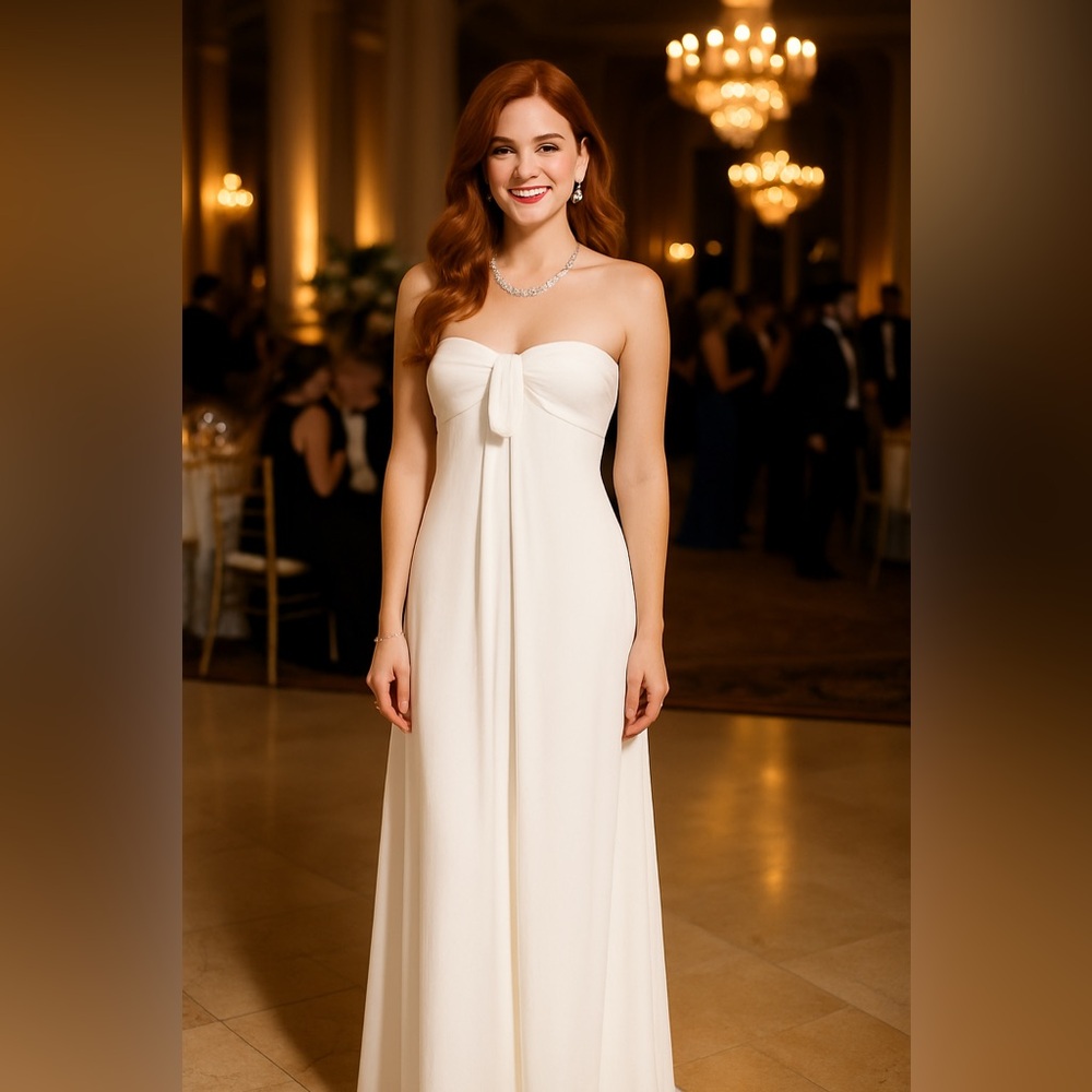 Halston Heritage Strapless Tie Front Gown in Chalk - Size 4